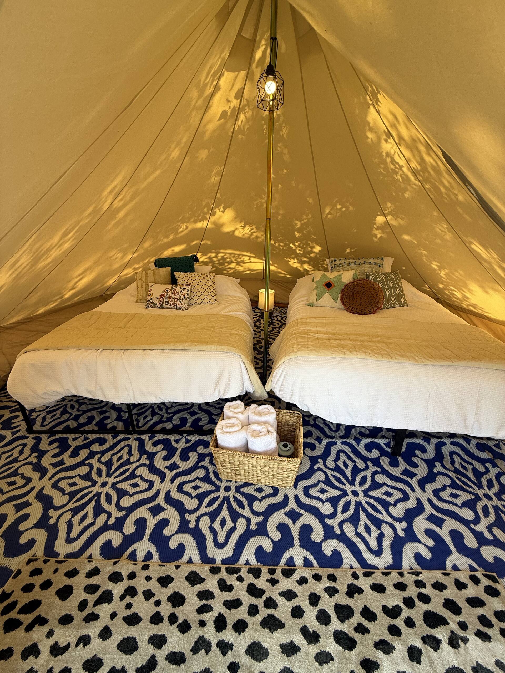 Glamping yurt with made bed